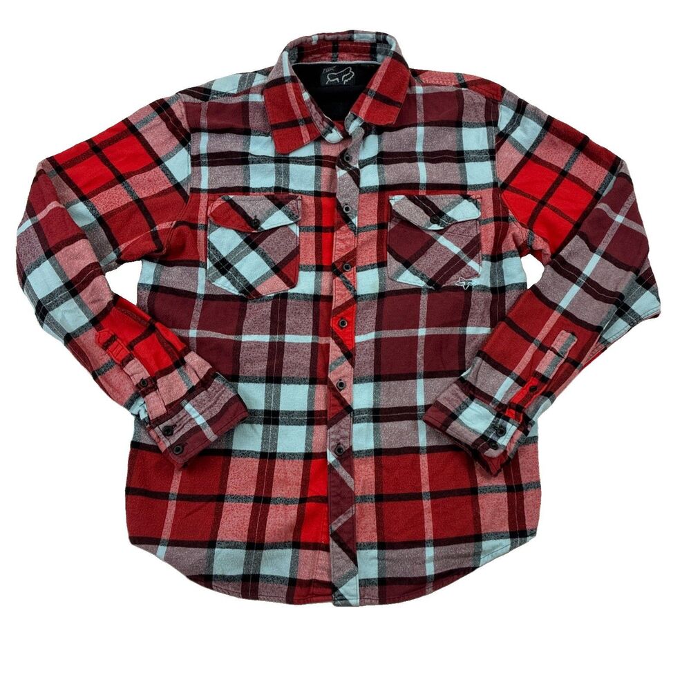 Fox Shirt Mens Large Red Plaid Long Sleeve Flannel Button Up Fox Racing